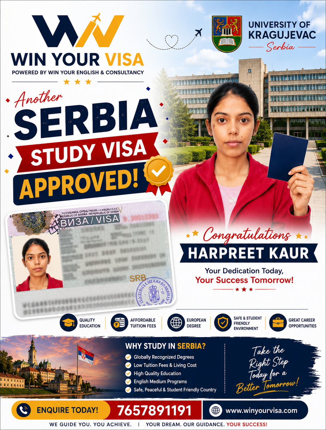 Europe ਦਾ ਸੁਪਨਾ ਨਹੀਂ ਛੱਡਿਆ! Harpreet Kaur Gets Serbia Study Visa 🎓 | University of Kragujevac
